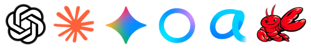 ChatGPT, Claude, Gemini, Meta AI, Alexa+, OpenClaw logos