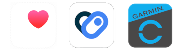 Apple Health, Health Connect, Garmin logos